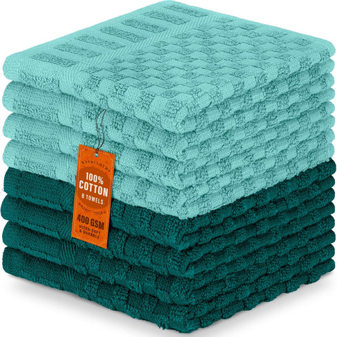 DecorRack 8 Pack 100% Cotton Wash Cloth, Luxurious Soft, 12 x 12
