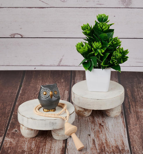 Set 2 Set Housewarming Gifts of Wood Display Stand Home Decor Display Risers Round Pedestal Bathroom Accessory Holder