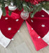 White Snowflakes Christmas Tree Skirt - Large 48" Diameter, Red Felt Center, Faux Fur Trim, Bright Red Decoration