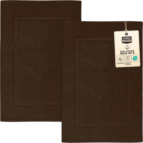 Utopia Towels Cotton Banded Rug - Bath Mats, 21 by 34 Inches, 100% Ring Spun Cotton, Dark Brown, 2 Pack