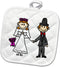 3D Rose Funny Stick Figure Wedding Bride and Groom Pot Holder, 8 x 8