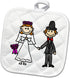 3D Rose Funny Stick Figure Wedding Bride and Groom Pot Holder, 8 x 8