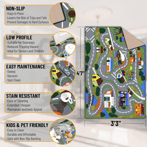 3'3" 4'7" Ottomanson x Kids Road Map Rug - Interactive City Traffic Play Mat for Toy Cars - Perfect for Playroom