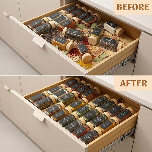 4 3" 12" 24" EDELHAUS Bamboo Spice Drawer Organizer - Expandable Tier Spice Rack (Need Deep Drawer) to Wide, Seasoning