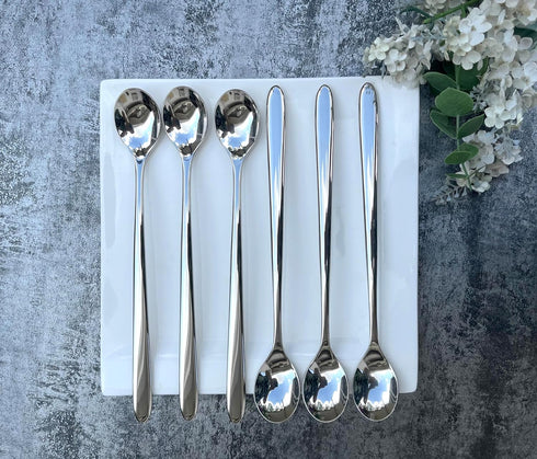 6 Piece Long Handle Spoon Set, 8.5 Inch Ice Tea Spoon, Premium 18/10 Stainless Steel
