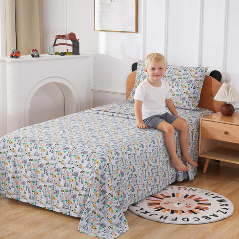 Set, 4-Piece 15 Inches Sets Softan Kids Bed Sheet Full Size Sheets, Microfiber Fitted Sheet with Deep Pocket and Corner