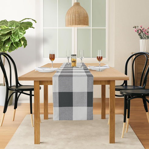 LANE LINEN Buffalo Check Table Runner - Grey and White Plaid Table