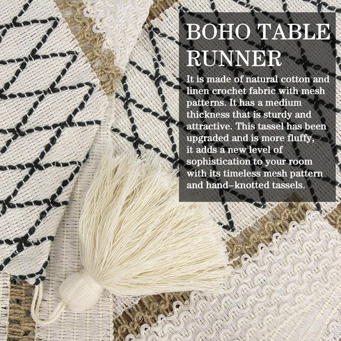 72 Inches yuboo Boho Table Runner Triangular End - Rustic Farmhouse Dresser Runners for Bedroom, Coffee Table, Kitchen