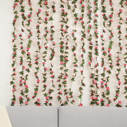 2Pcs 16.4Ft 16.4Ft BLEUM CADE Flower Garland Artificial Rose Vines with String Lights, Cute Fake Hanging Flower Vines