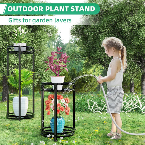 31 2 Pack, Simple Trending Round Plant Stand Indoor Outdoor, Waterproof Metal Tall Plant Shelf Holder, Heavy Duty