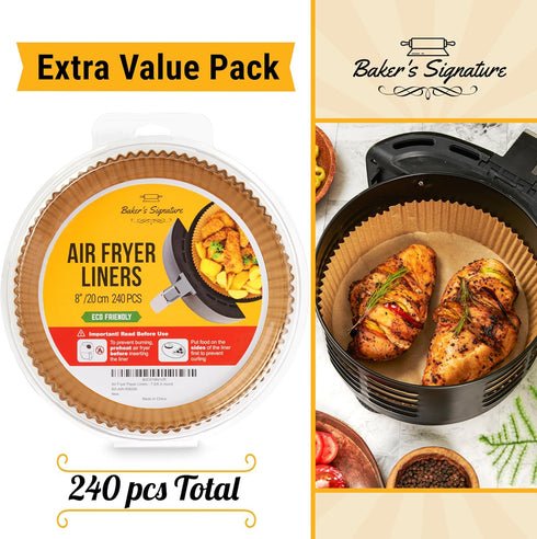 Baker's Signature 240 pcs Air Fryer Liners, Round Disposable Non-Stick Paper Liners for Easy Cleanup