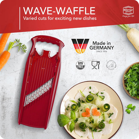 BORNER Wave Waffle PowerLine Vegetable Grater, Quality Made in Germany, Color: Red