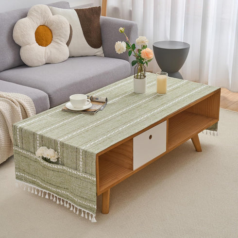 2060 Inches Rectangular Coffee Table Covers for Living Room Striped Embroidered Tablecloth Linen Coffee Table Cloth