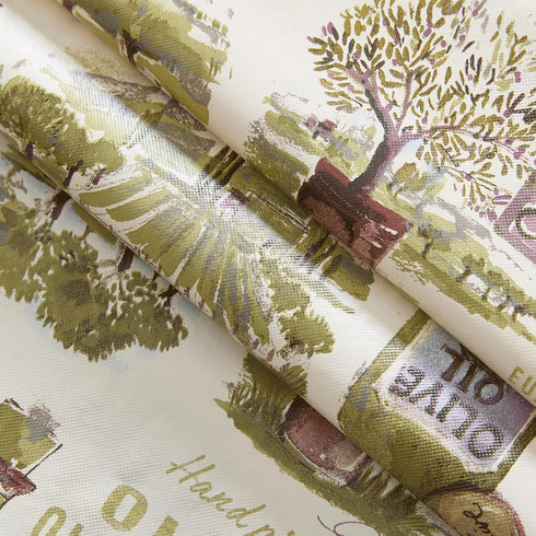 Newbridge 60 102 Inch Countryside x Rectangle Vinyl Tablecloth with Flannel Backing, Lucca Olive Oil Print, Indoor