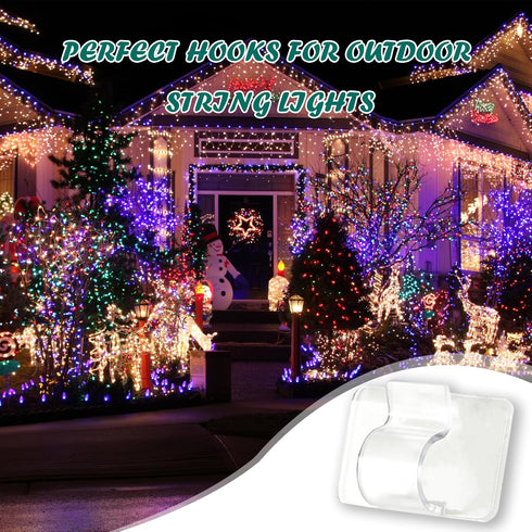 30Pcs Dazzle Bright Hooks for Outdoor String Lights Clips, Heavy Duty Cable Clips Waterproof Adhesive Strips