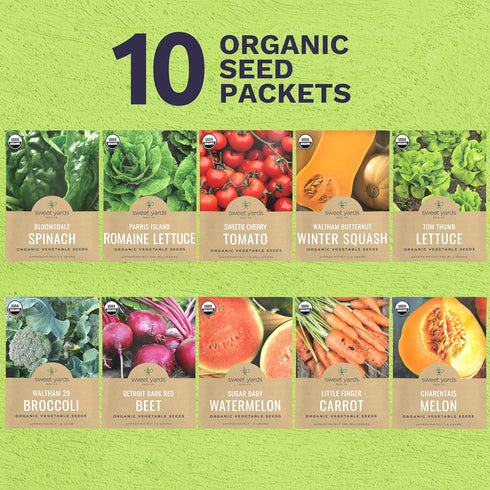 Pack 10 Packs 2026 Organic Heirloom Garden Seeds Variety - Individual - Season - Cherry Tomatoes, Spinach, Squash