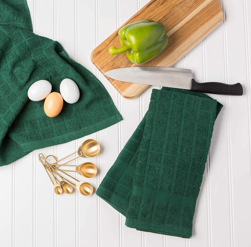 DII Basic Terry Collection Windowpane Dishtowel Set, 16x26, Dark Green, 4 Piece