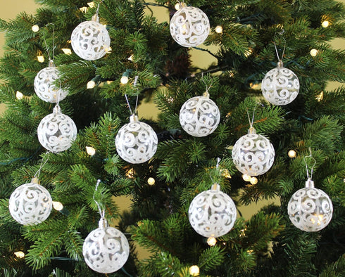 SLEETLY White Ornaments for Farmhouse Christmas Tree, Shatterproof Plastic 2.36 Inch Clear Swirl, Set of 18