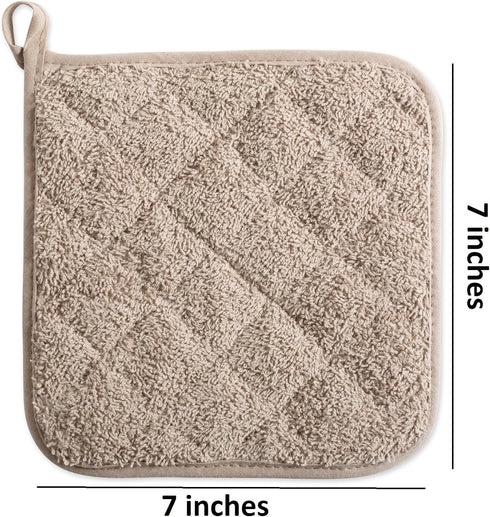 DII Basic Terry Collection Quilted Potholder, 100% Cotton, Stone, 3 Piece