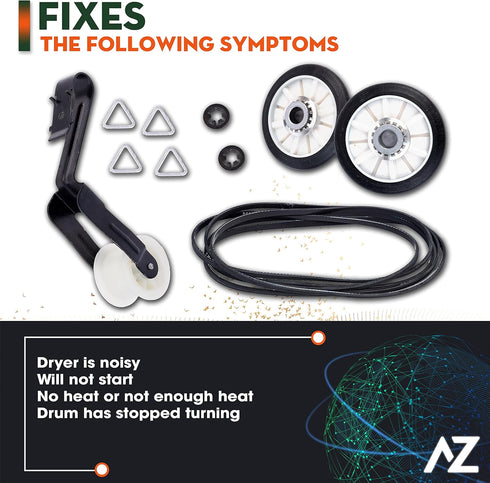 Dryer Repair Kit with Drum Rollers, Belt, Idler Pulley for Maytag MEDC300BW0, MEDC200XW3, and More