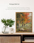 UPWOIGH Framed Wall Art, Autumn Tree Oil Painting Canvas Poster, Vintage Fall Landscape Rustic Print for Living Room