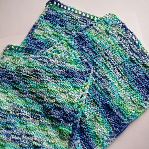 LarisaKnits set 3, Cotton colorful dishcloth reusable of Knitted absorbent bright mini towels Dark blue-light green
