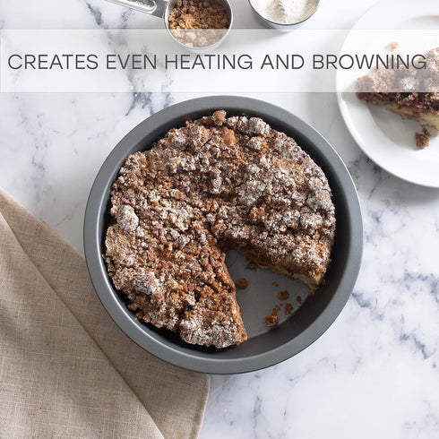 Kitchen Details 9.5 Inch Round Cake Pan, Nonstick, Durable, Easy to Clean, Oven Safe up to 500 Degrees, Gray
