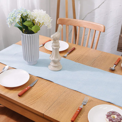 Handmade Soft Faux Linen Table Runner, 12 x 36 Inch, Light Blue, Eco-Friendly Fabric