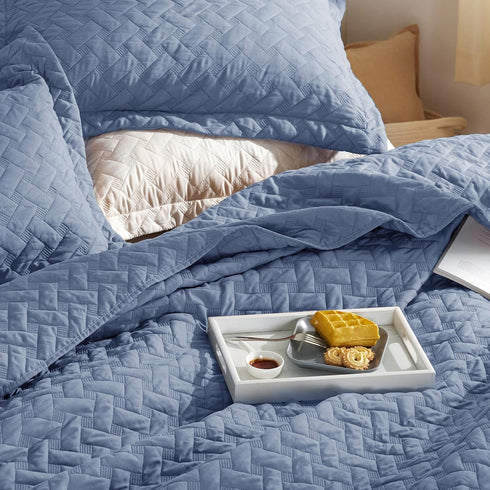 Set, Set 1 (68" 86") Bedsure Quilts Twin Size - Lightweight Bedspreads Twin Size with Basket Weave Pattern, Soft Quilt