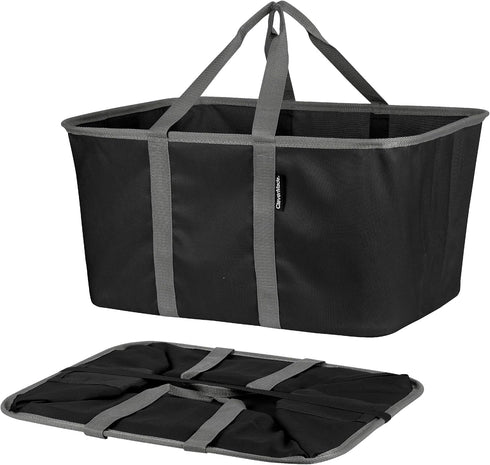 CleverMade Collapsible Laundry Tote, Midnight Black/Shadow Gray 2PK, 50L Collapsible Laundry Baskets with Long Carry