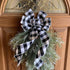 Buffalo Plaid Christmas Wreath Bow - Pre-Tied 10" Wide, 18" Long, Black and White Checkers, Fall Door Decoration