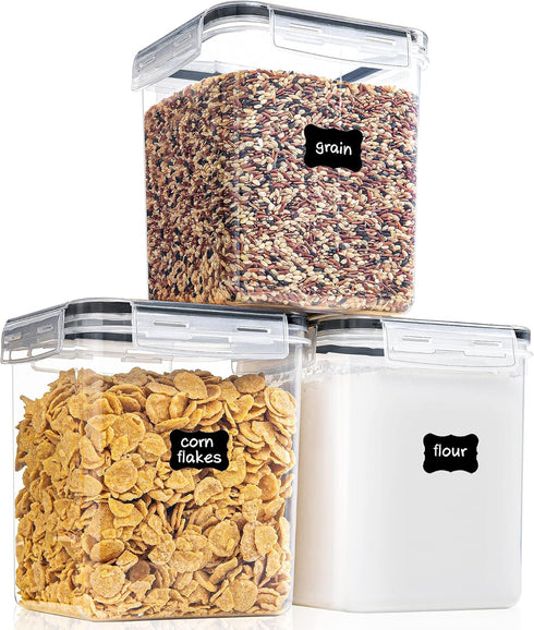 Medium Food Storage Containers with Lids, Airtight 2.5L / 84.5Oz, 3PCS BPA Free Plastic Canisters for Kitchen Pantry