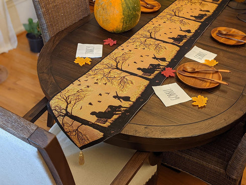 DaDa Bedding Rustic Fall Orange Tan Tapestry Table Runner - Autumn Families Vibe Decor, 13" x 90