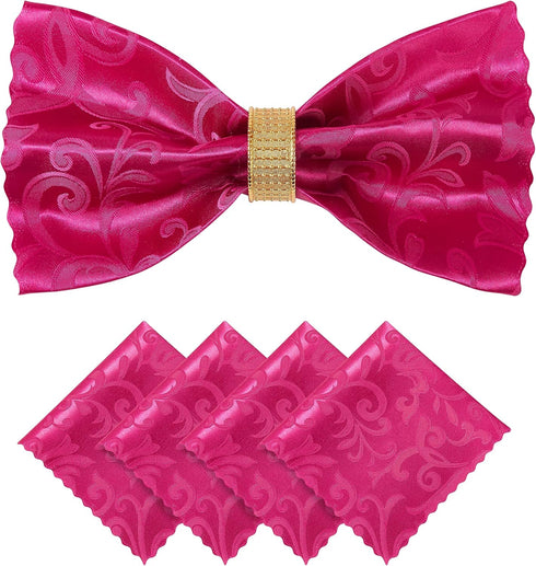 HommxJF 4 Placemats,13 19 inch Pieces Wave Scroll Damask Jacquard Hot Pink x Protect Surface Heat and Stain Resistant