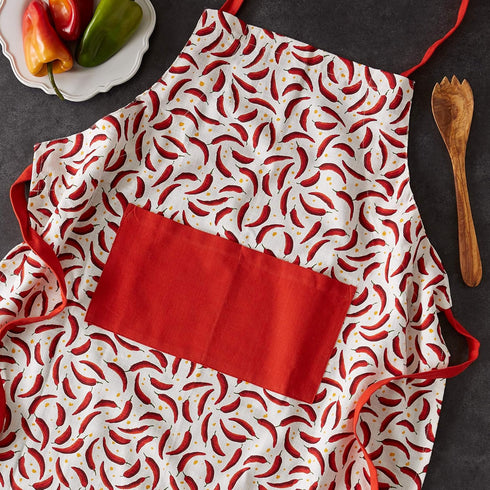 DII Caliente Collection Kitchen Chef's Apron, Chili Peppers
