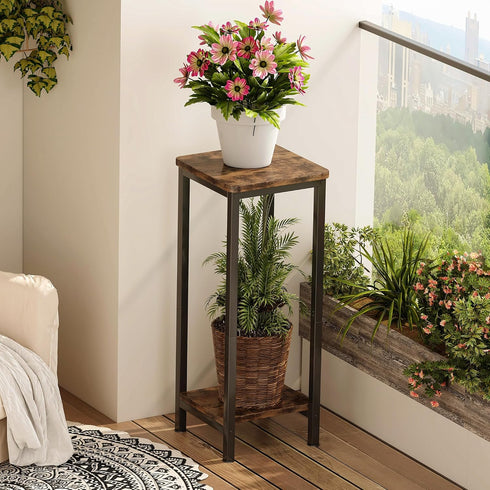 2 Homeiju Plant Stand Indoor, Tier Wood Corner Plant Stand, Modern Square Plant Shelf Flower Stand for Living Room