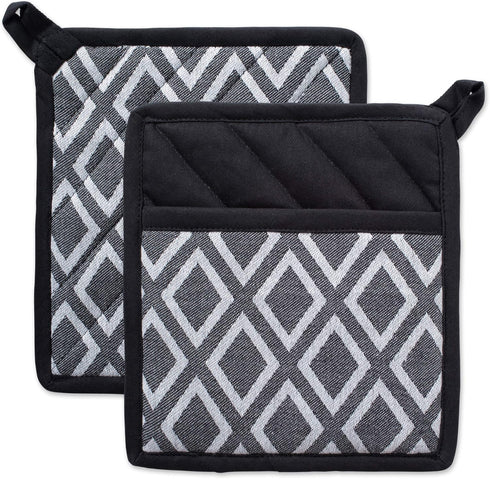 DII Kitchen Essentials, Black & White Diamond Collection Potholder Set, 2 Piece