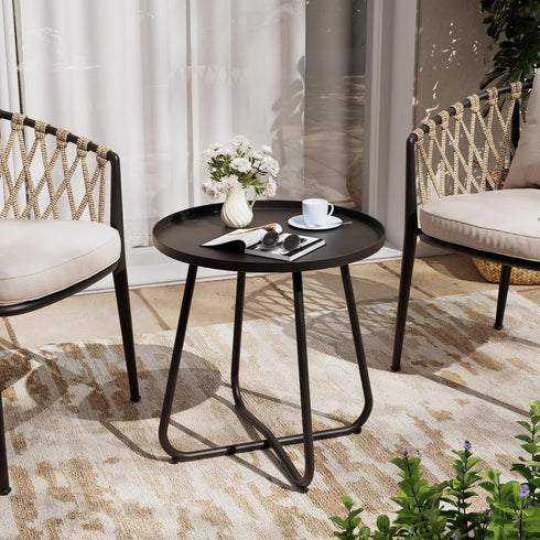 18" Outdoor Side Table, Indoor & Outdoor Round Patio Side Table, Small Metal Side Table for Porch, Balcony, Living