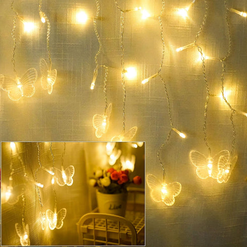 20Ft 120LED 24 8 Curtain Butterfly String Light Window USB Fairy Lights Butterfly Modes with Remote Control for Room