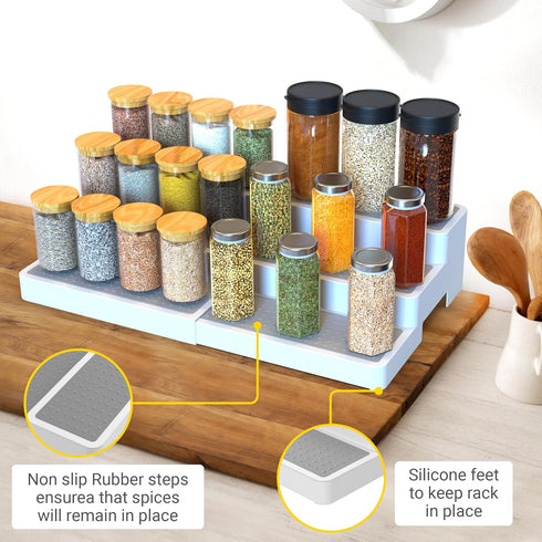 YAN & HIN 2 Pack 3-Tier Spice Racks, Expandable Non-Skid Organizer for Kitchen Shelf, Medicine Cabinet, Canned Food