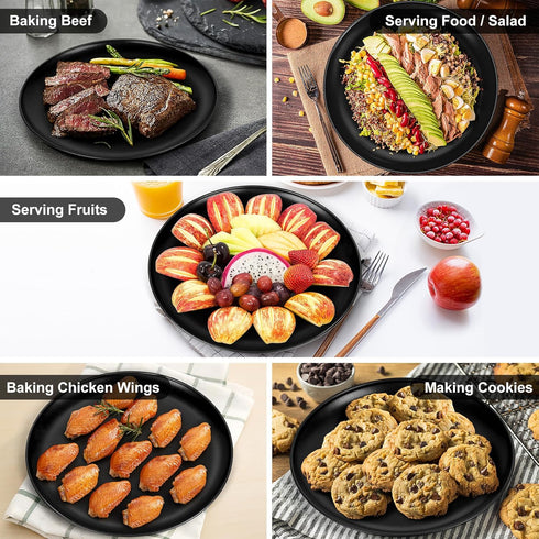 P&P CHEF 13½ Inch Pizza Pan Set, 3 Pack Nonstick Round Pizza Trays for Oven Baking, Stainless Steel Core, Black