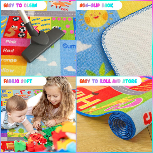 3x5 Kids Rug for Playroom Classroom, ABC Alphabet Numbers Play Toddlers Rugs, Learning Educational Bedroom Floor Mat