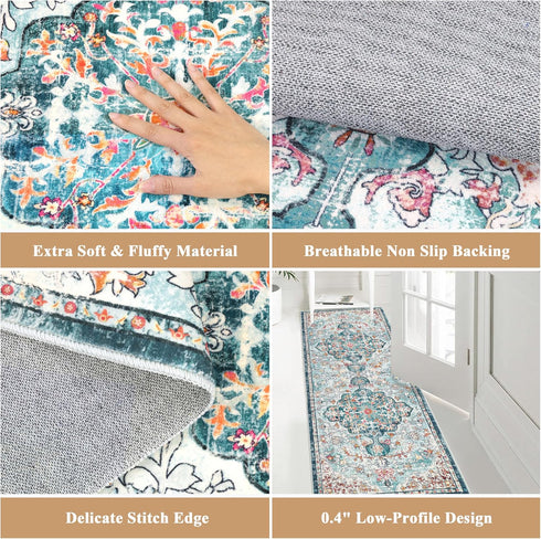 Pauwer Farmhouse Runner Rug 2x6 Kitchen Rugs Washable Non Slip Hallway Runner Rug Soft Fluffy Low Pile Carpet, Grey