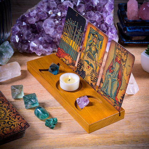 Curawood Tarot Card Holder Stand, 3-Card Stand with Etched Moon - Witchy Gifts for Women, Tarot Accessories
