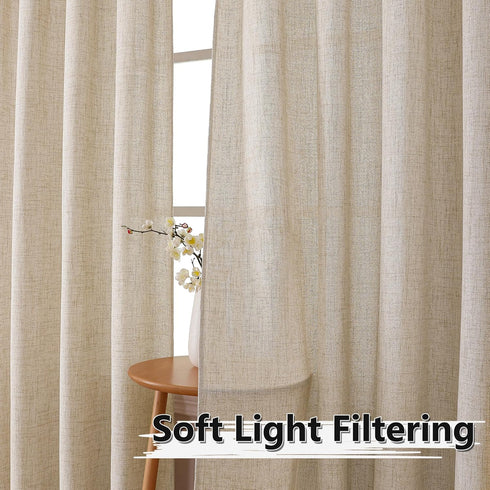 Tollpiz Linen Tier Curtain Rod Pocket Semi Sheer Half Kitchen Curtains Burlap Light Filtering Thick Linen Drape for Bathroom, 30 x 36 inches Long, Natural, Set of 2 Panels
