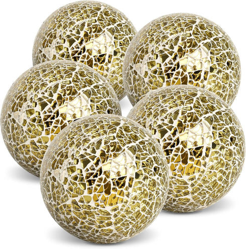 HAKACC 5PCS Decorative Glass Orbs, 3.14inch Mosaic Sphere Balls for Bowls, Vases, Dining Table Home Decor, Wedding