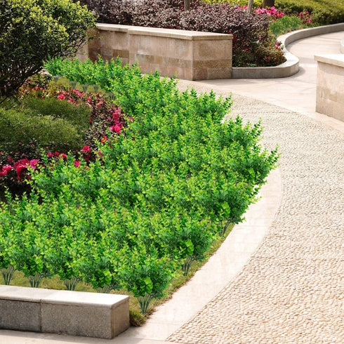 Artificial Plants Flowers Faux Boxwood Shrubs 6 Pack, Lifelike Fake Greenery Foliage for Garden, Patio, Wedding, Indoor