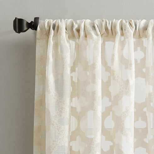 No. 918 Yvette Trellis Jacquard Sheer Curtain Panel, 52" x 84", Cream Off-White Rod Pocket
