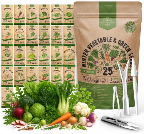 Organo Republic 25 Winter Vegetable & Green Seeds Variety Pack for Outdoors