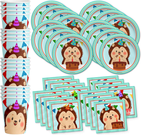 Hedgehog Birthday Party Supplies Set, Plates, Napkins, Cups Tableware Kit for 16